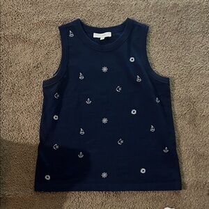 LOFT Navy Tank Top with Nautical Embroidery